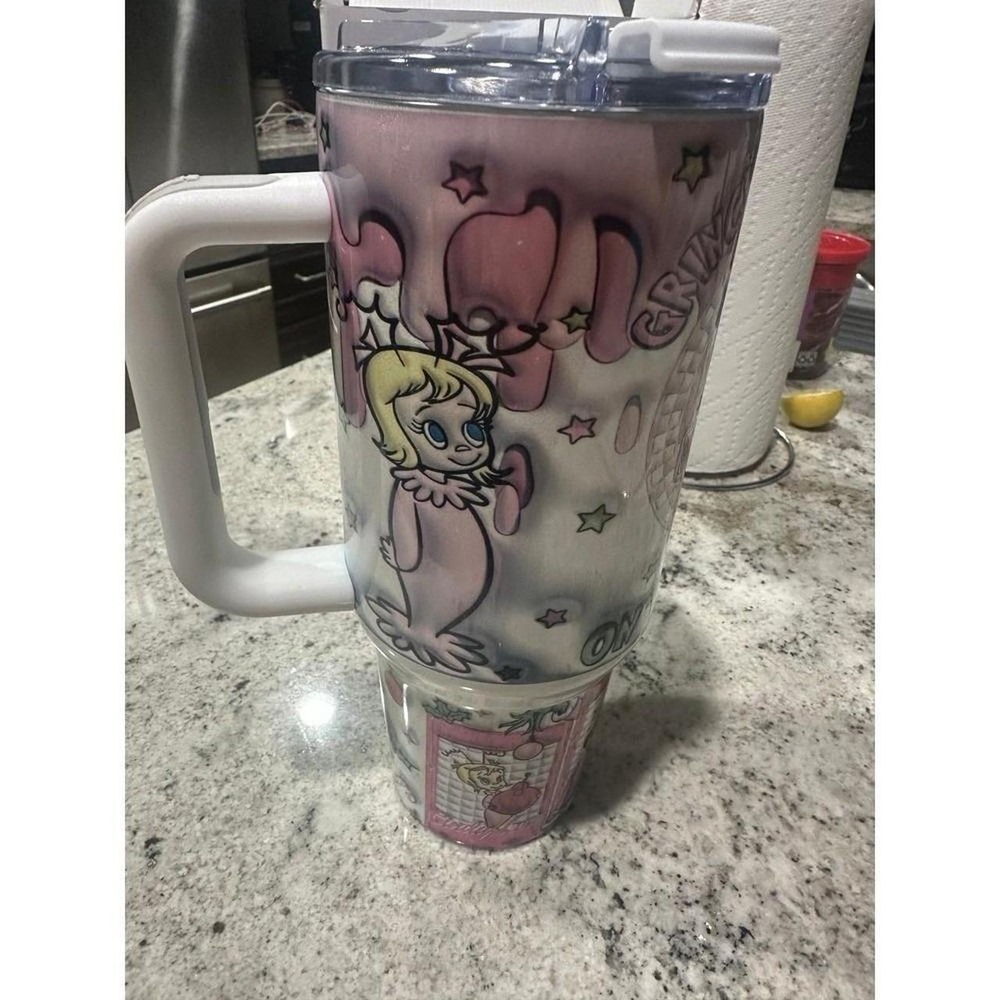 HOGG Tumbler Unisex 40oz Pink Good Cindy Lou Who Grinch Holographic Big Swig